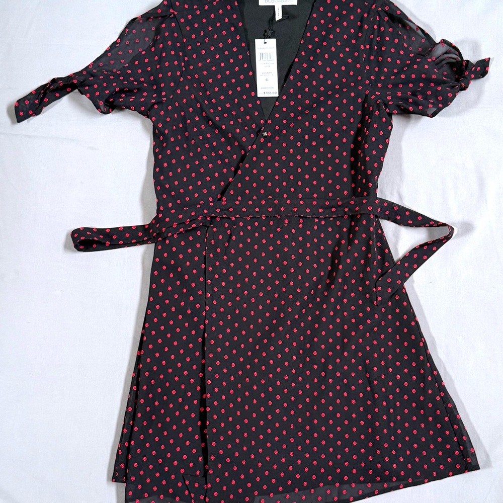 BCBGeneration Black and‎ Red Polka Dot Long Sleeve Dress